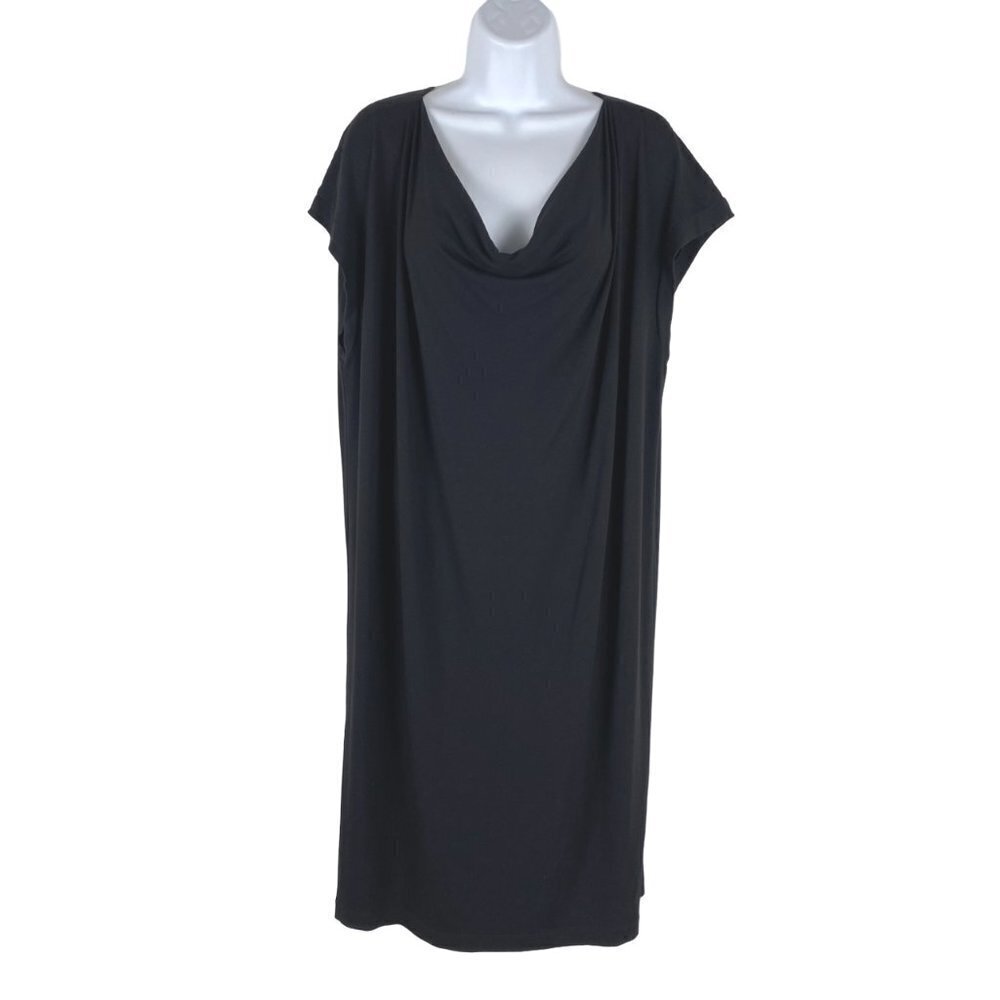 Eileen Fisher Dress Women's Medium Black‎ Drape Neck Rayon Blend DR-1216